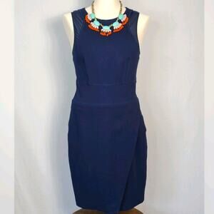 Tart Navy Blue Faux Wrap Sheath Dress SZ M